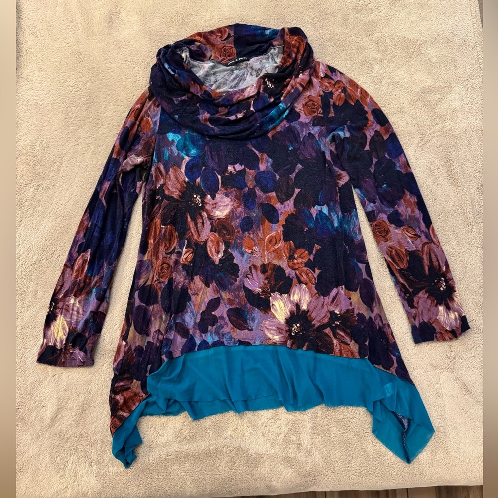 Cable & Gauge Floral Cowl Neck Top XL